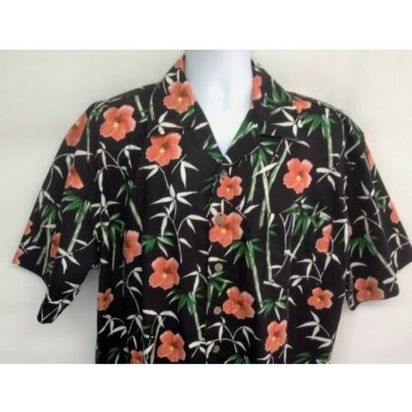 NWT Men's Black Floral Hawaiian Camp Shirt L - Picture 2 of 5